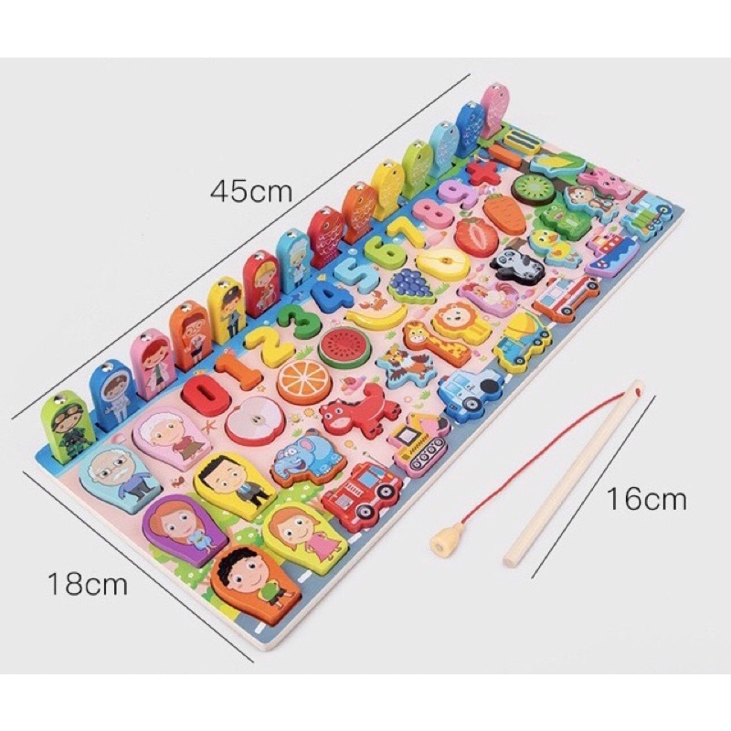 Bộ đồ chơi tư duy bảng gỗ câu cá gỗ thông minh 5in1, 6in1 7in1 đồ chơi trí tuệ cho bé