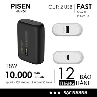 Pin sạc dự phòng Pisen Quick-mini QP18 10000mAh Led hỗ trợ sạc nhanh Chính Hãng