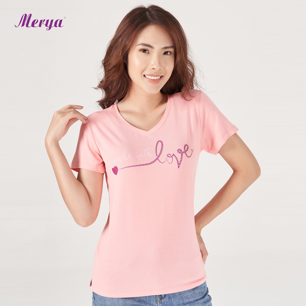 Áo thun sợi tre cổ tim nữ Merya TSB0821 thoáng mát, mềm mại