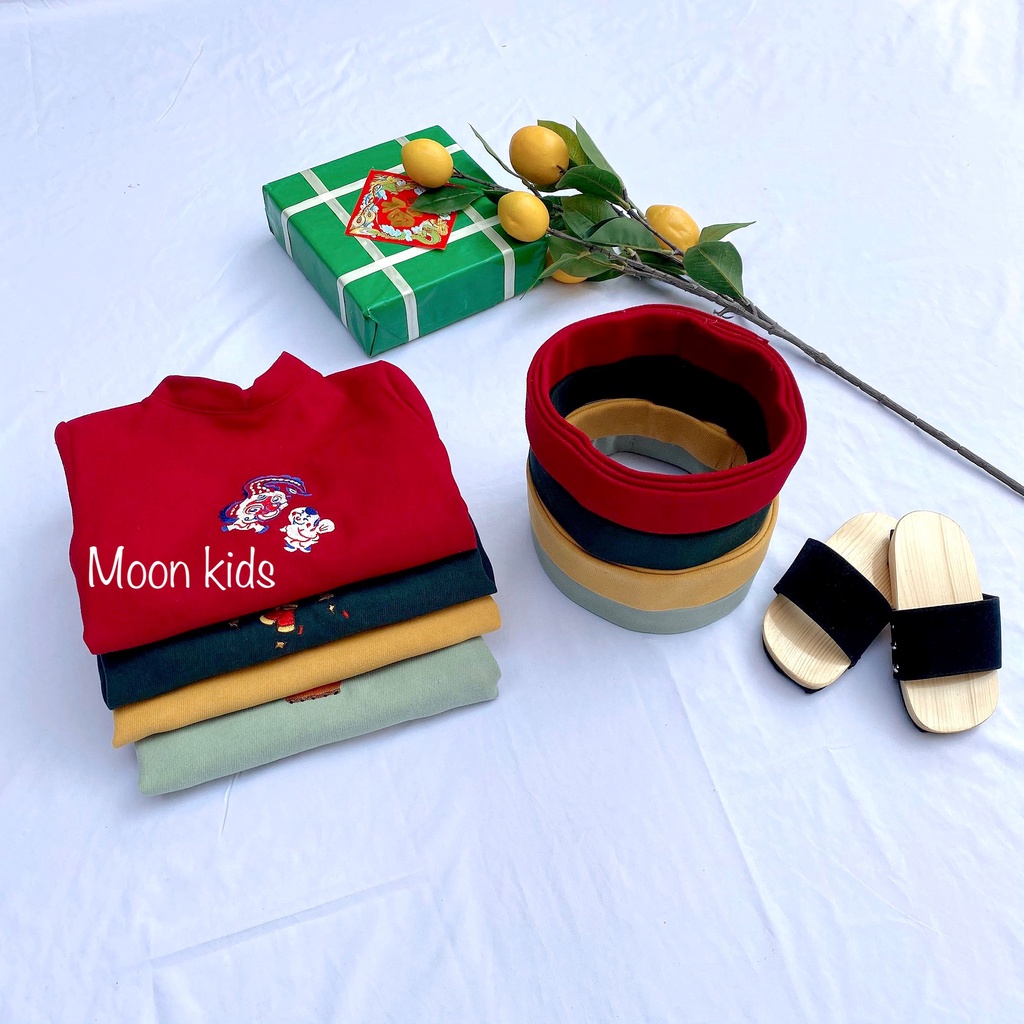 Áo Dài Tết Cho Bé Trai Chất Liệu Nhung Thêu Hình Dễ Thương