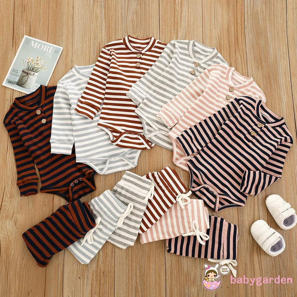 Bộ áo liền quần và quần dài kẻ sọc cho bé