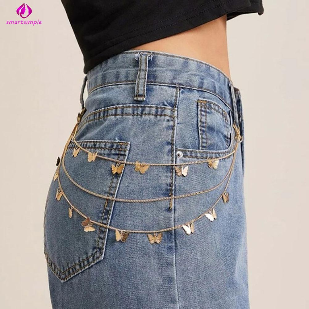 Dây Xích Đeo Thắt Lưng Nhiều Lớp Bằng Kim Loại Hình Bướm Thời Trang Cho Nữ