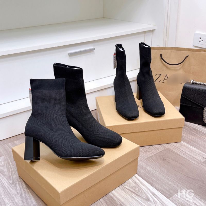 Hhm Boot Len Zara Gót Trụ 7p Ôm Chân Mềm Êm Fullbox Tag Cao Cấp