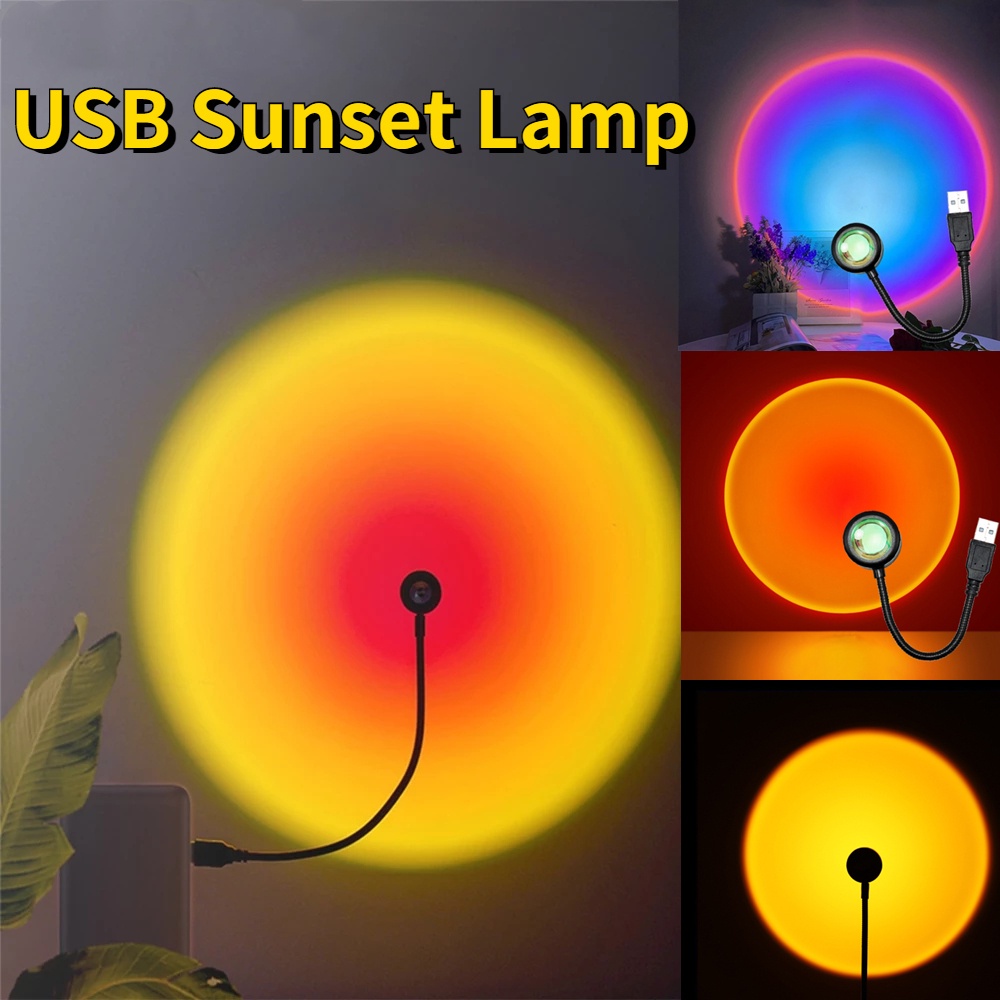 Đạo Cụ Chụp Ảnh Bắn Súng 360 Độ° Đèn Ngủ Chiếu Hoàng Hôn Lãng Mạn Có Thể Xoay Kèm Sạc USB Tiện Dụng Trang Trí Phòng Ngủ / Quán Cà P