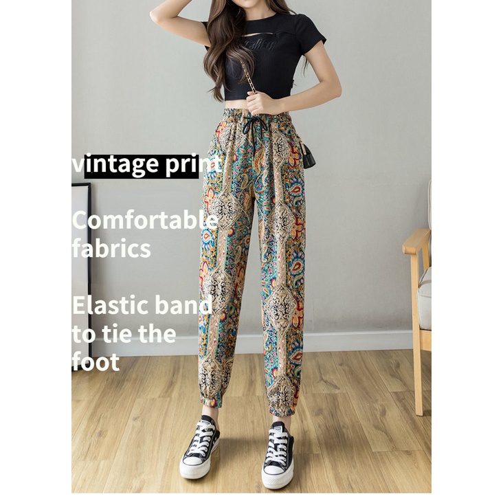 AMOI Quần Harem Ống Rộng Chống Muỗi Vải Chiffon Kiểu Cột Dây 2022 Cho Nữ