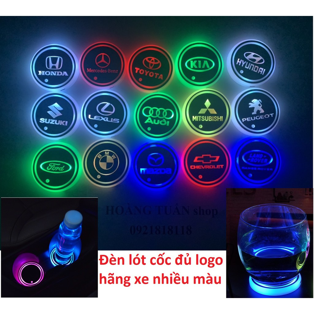 Đèn lót cốc đèn hốc đựng nước ô tô đầy đủ logo hãng xe nhiều màu phong cách