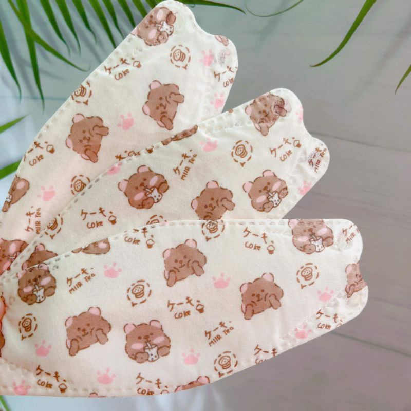 Hàng Sẵn - Gói 10 Chiếc Khẩu Trang In Hình Gấu Dễ Thương Size Người Lớn