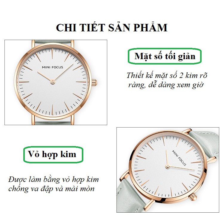 Đồng Hồ Nữ ❤️FREESHIP❤️ Đồng Hồ Đeo Tay Thời Trang MINI FOCUS MF0318L.01 Dây Da Siêu Nhẹ Chống Nước 2 Kim Đẹp Cao Cấp