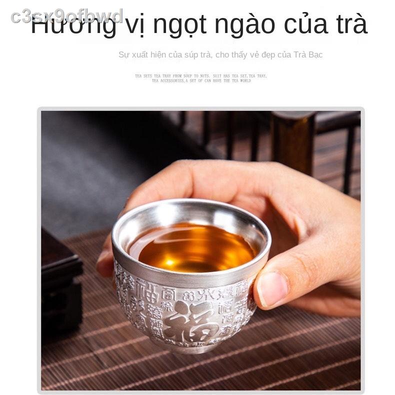 ☇ Chén trà bạc mạ vàng thủ công chính hãng 999 sterling tách cốc chủ đơn gốm sứ dát quà tặng cao cấp