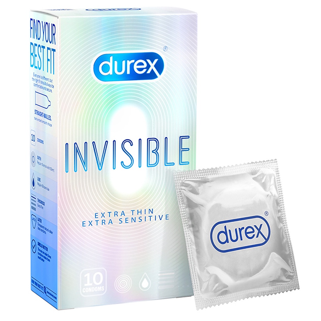 🔥 SALE SOCK 🔥 Bao cao su durex INVISIBILE siêu siêu mỏng tàng hình hộp 10 chiếc