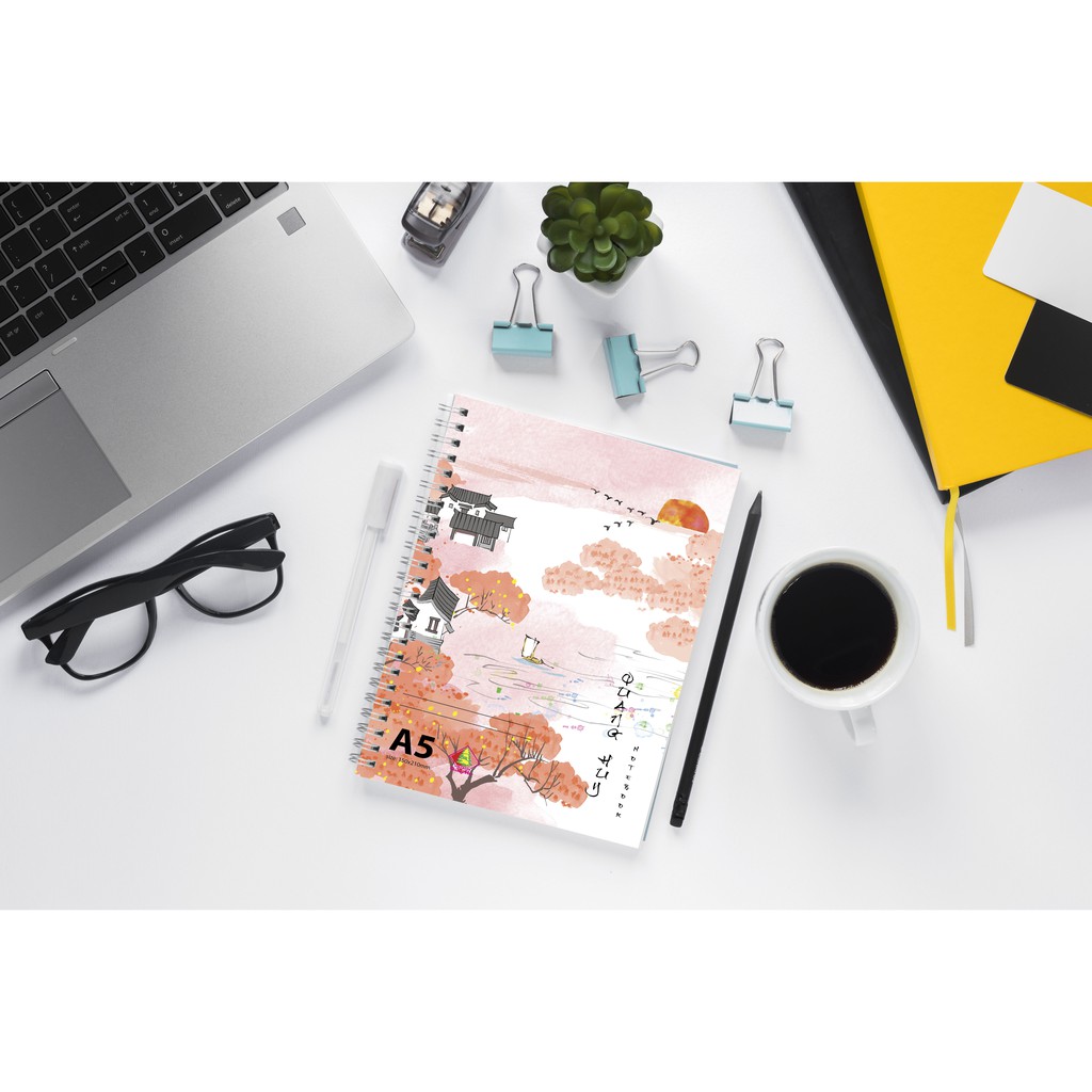 Sổ Lò Xo A5 Quang Huy 180 trang, Planner dòng kẻ ngang, ghi chú, note lập kế hoạch,  Sổ tay cute, vpp so tay