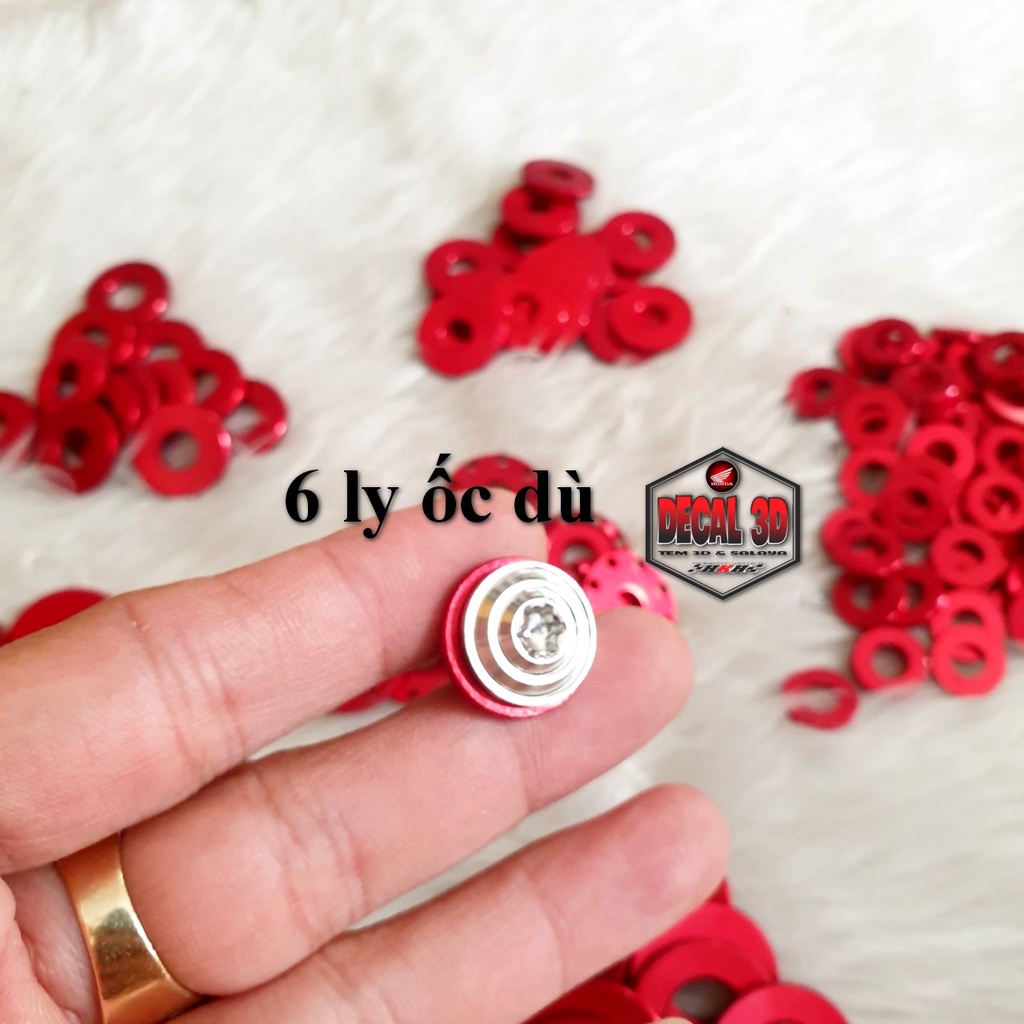 Lông đền nhôm đỏ 6,8,10,12 ly gắn được nhiều vị trí tạo điểm nhấn cho xe cực đẹp