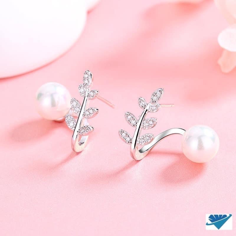 Bông tai nữ lá đính trai THJ - Chuẩn bạc ta ,kiểu đeo cá tính