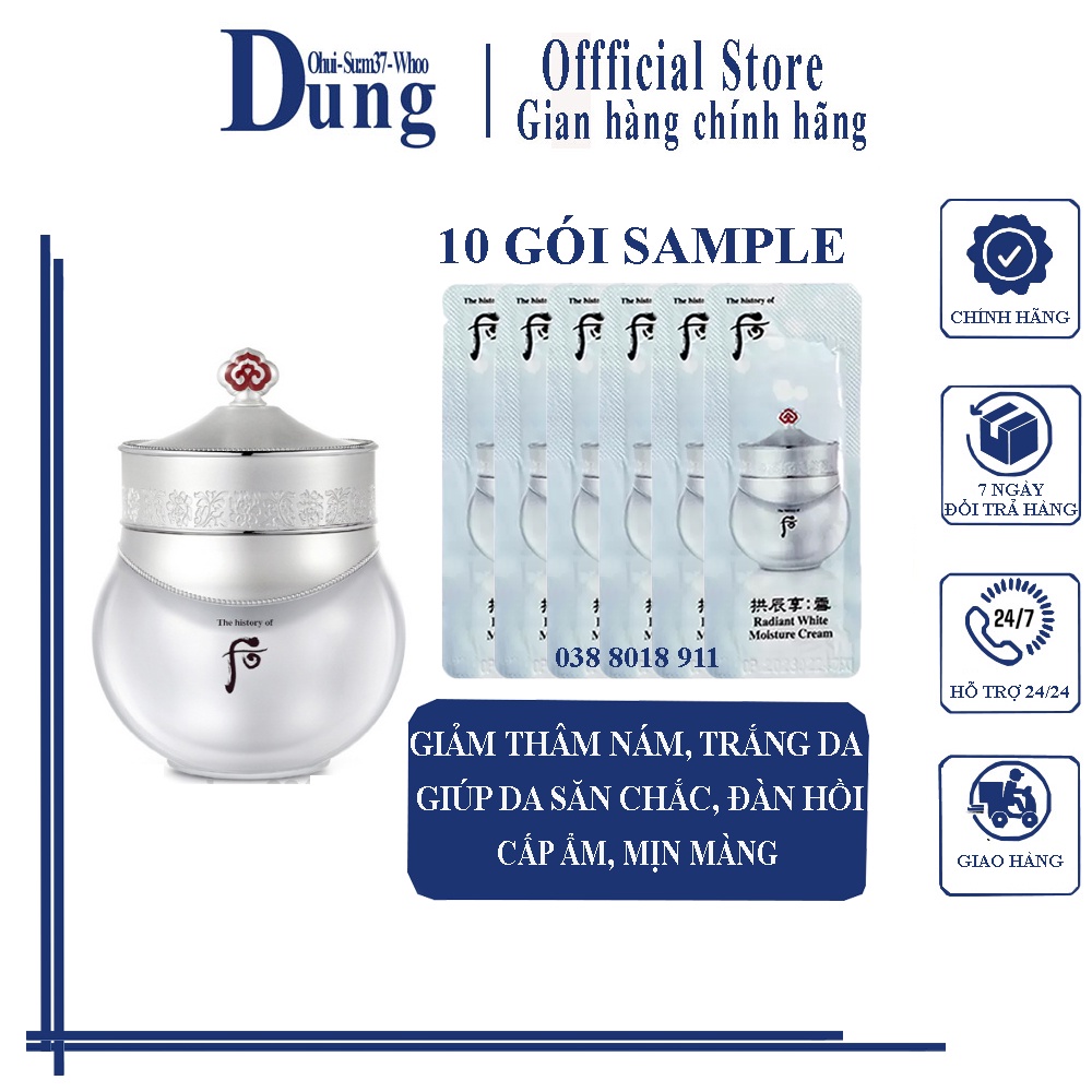 Combo 10 Gói Sample Kem Dưỡng Trắng Giảm Thâm Nám Whoo Radiant White Moisture Cream 1ml x 10