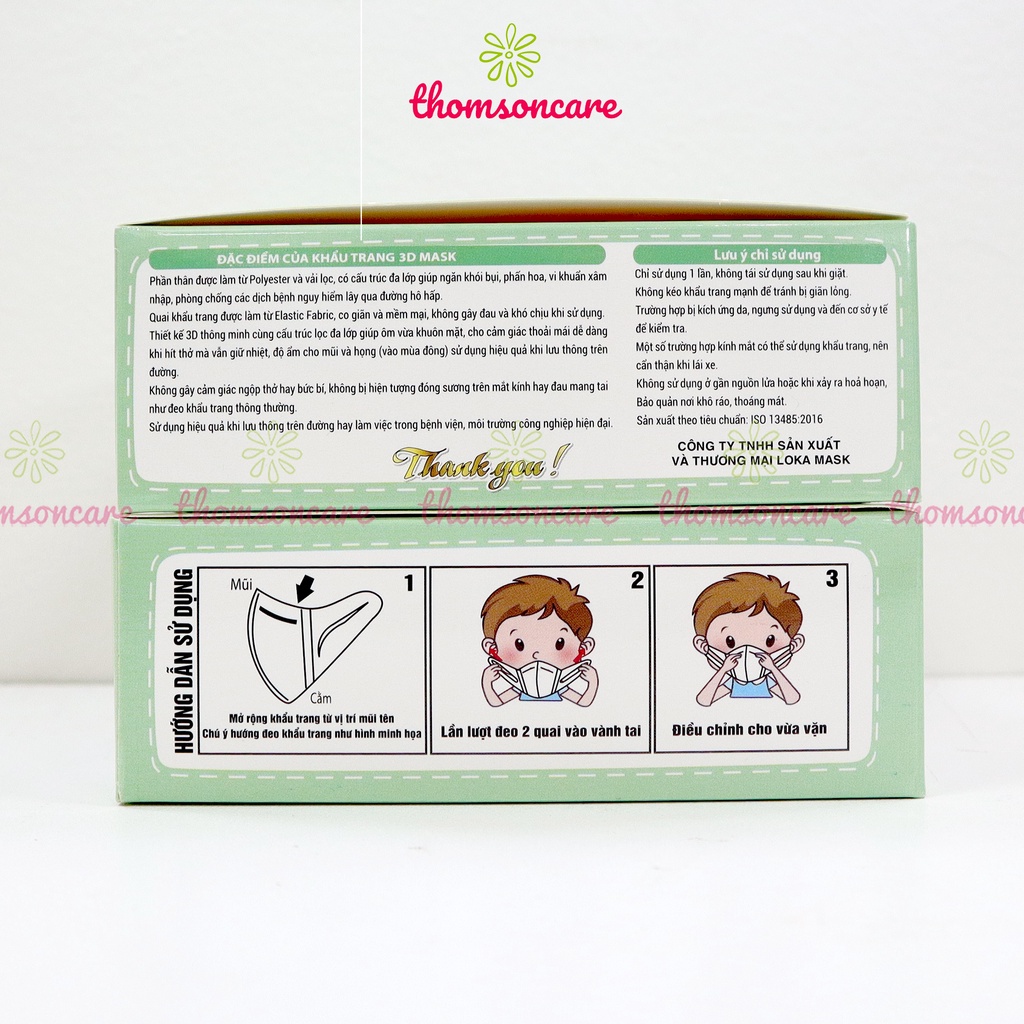 Khẩu trang cho bé kháng khuẩn, ngăn bụi mịn 3D Kid Mask Loka hoạ tiết dùng được cho trẻ trên 3 tuổi - Hộp 50 chiếc