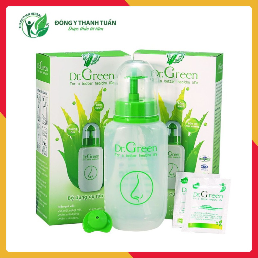 [New] Combo 2 bình rửa mũi xoang Dr. Green (tặng kèm đầu rửa Silicon + 10 muối biển nha đam Dr.Green)