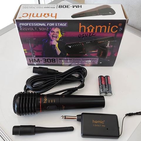 Micro Không Dây Homic 308 Và Cáp 2 Hệ Thống Chính Hãng