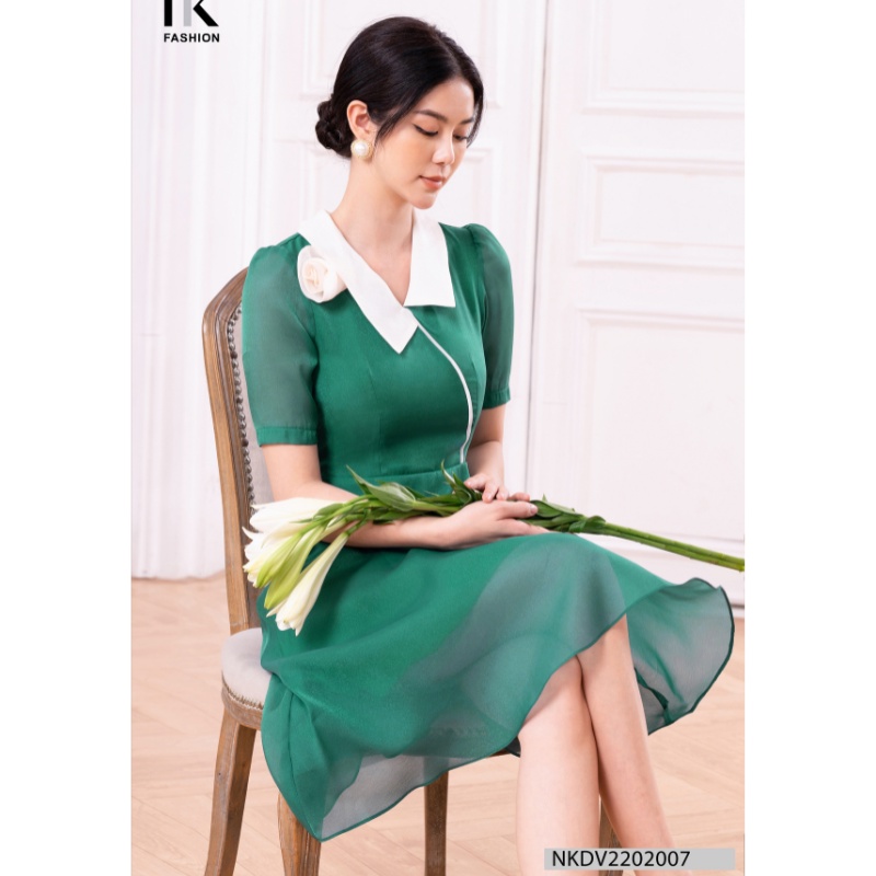 Đầm Công Sở NK Fashion Thiết Kế Cổ Sen Thanh Lịch, Chất Liệu Nhập Hàn Cao Cấp NKDV2202007