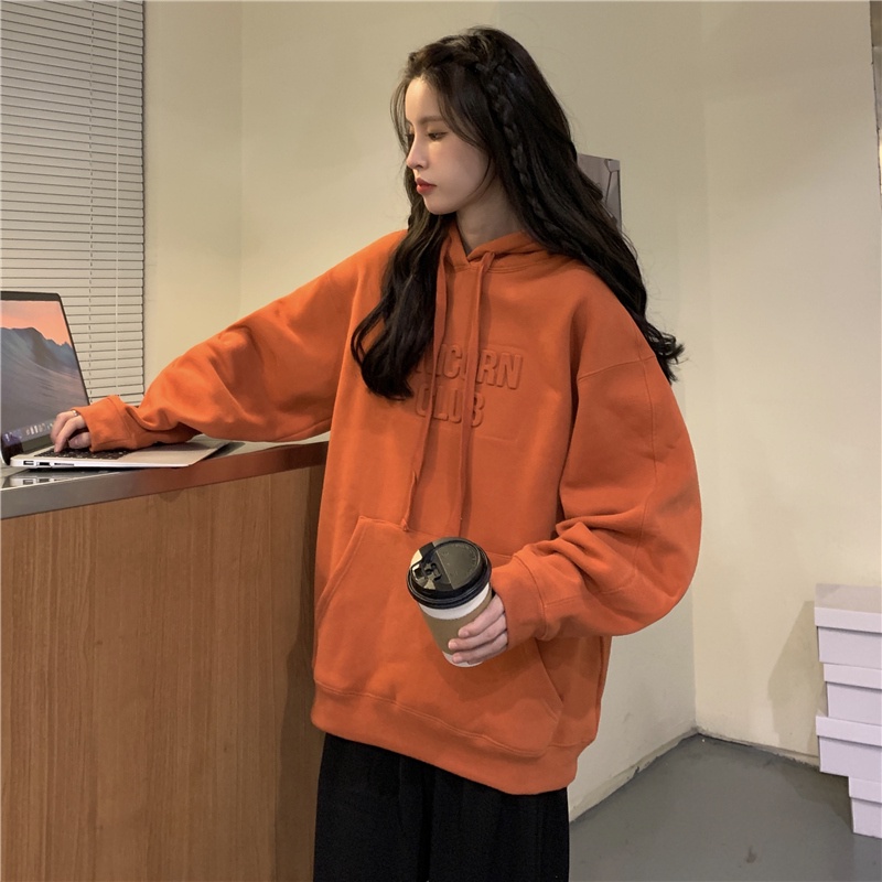 Áo hoodie dáng rộng tay dài vải nhung in chữ thời trang Hàn Quốc  | BigBuy360 - bigbuy360.vn