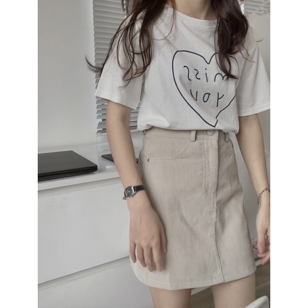 Áo phông chữ missyou mix chân váy jean Melimeli