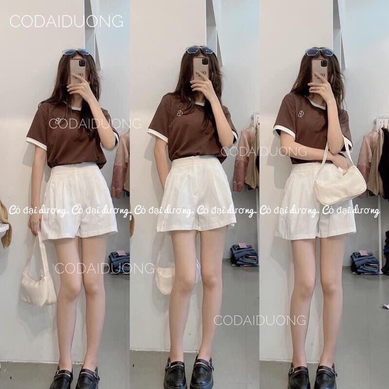 Set Đồ Nữ, Sét Áo Thun Phối Mix Quần Đùi Form Thụng Siêu Hot