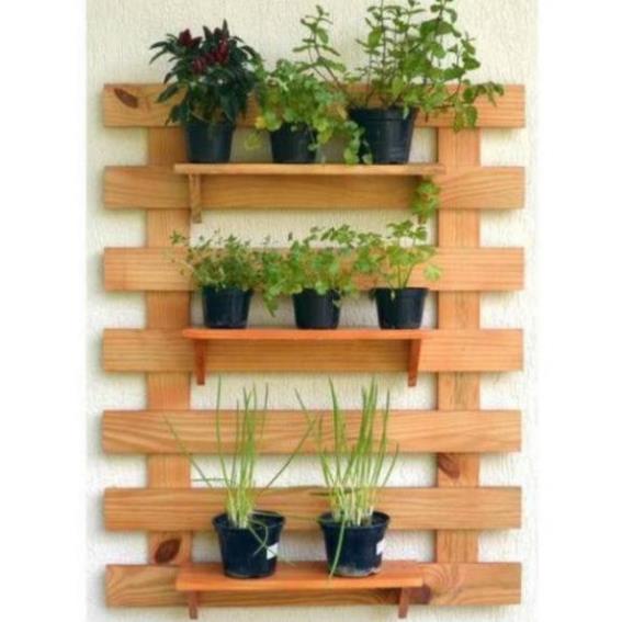 Kệ treo tường kệ trang trí trong nhà ngoài trời ban công giá đựng cây cảnh bằng gỗ thông  60x80cm