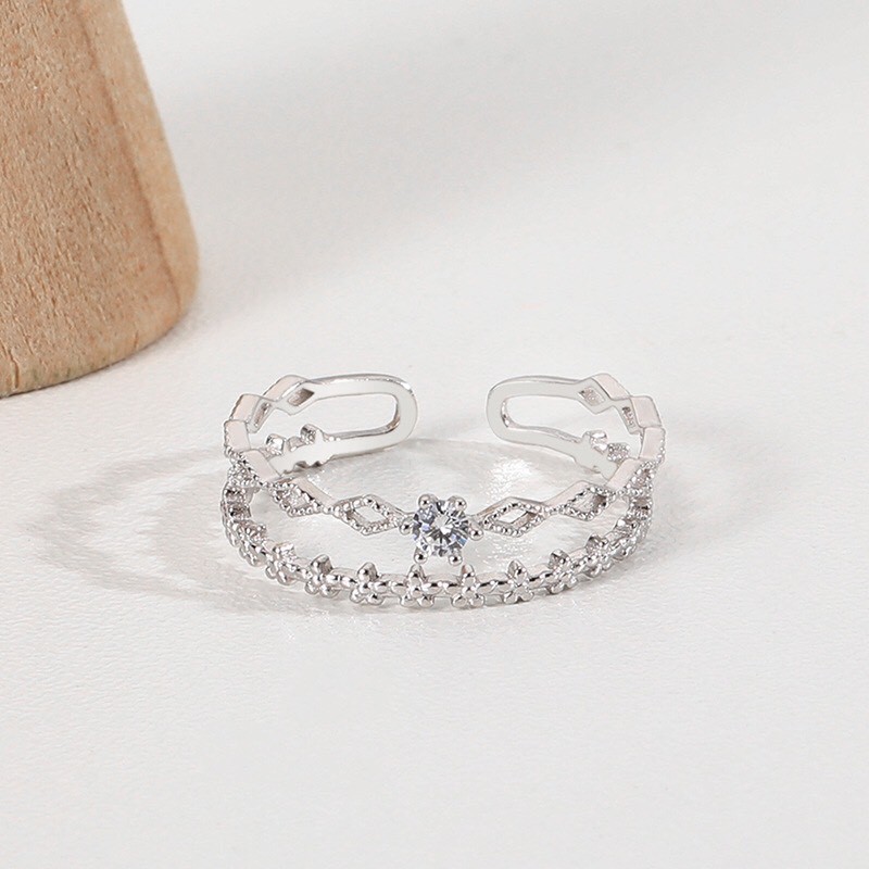 Nhẫn bạc nữ Aura, nhẫn freesize hai hàng xinh xắn-AURASILVER-N09
