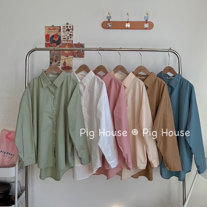 Áo sơ mi nữ tay dài bảng màu pastel form rộng chất đẹp ( Ảnh thật )