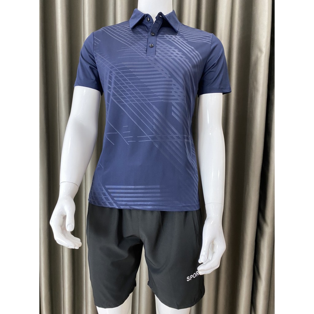 Bộ thể thao thun nam cổ bẻ ép vân | BigBuy360 - bigbuy360.vn