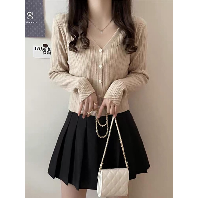 MS903 Áo len nữ cổ tim cài cúc dệt kim nhẹ nhàng