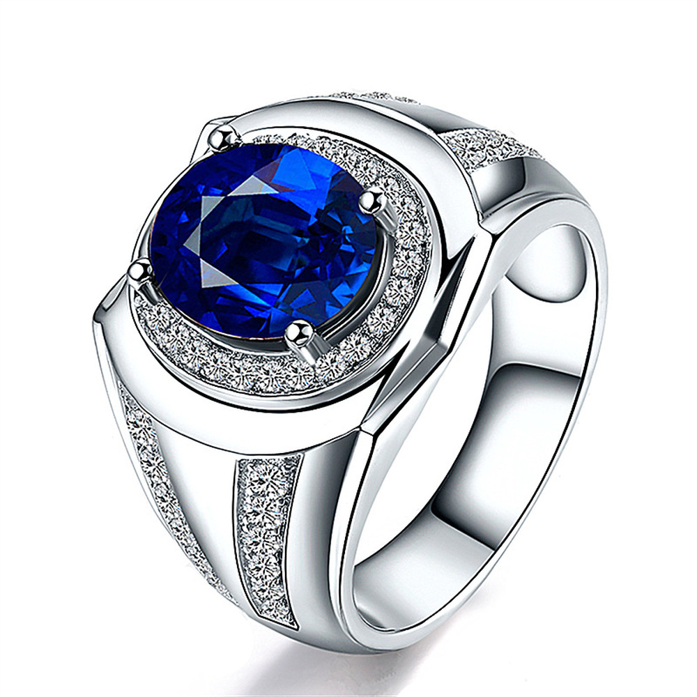Nhẫn Thép Titan Mạ Bạc 925 Đính Đá Zircon Xanh Thời Trang Cho Nam