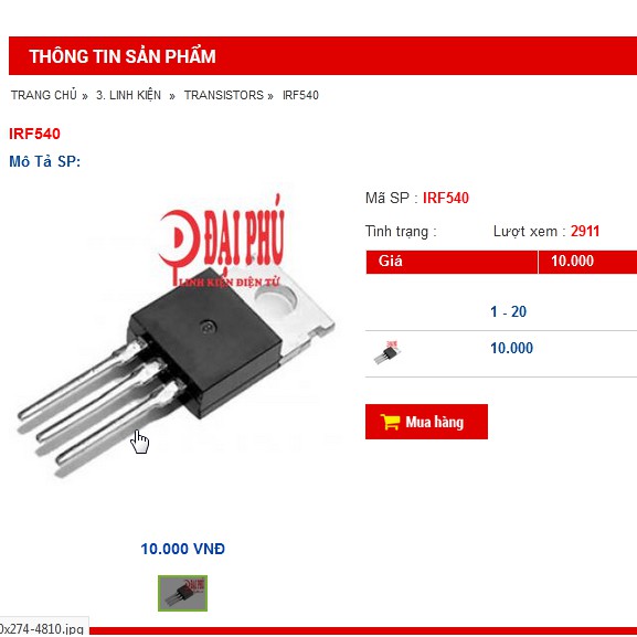 MOSFET IRF540 IRF540N kênh N