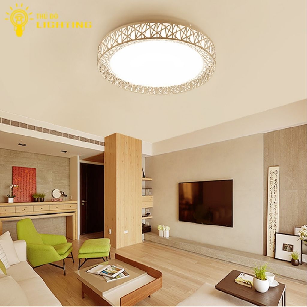 Đèn Ốp Trần Phòng Khách Tròn THỦ ĐÔ LIGHTING Thiết Kế Độc Đáo Với Hai Phiên Bản Trắng Và Đen, Đèn Led 3 Chế Độ Màu J6