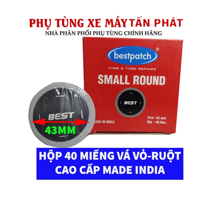 [Cao Cấp] Hộp 40 miếng Tròn 43mm Vá Vỏ - Ruột Xe Đạp Xe Máy Ô Tô Chính Hãng Bestpatch Made INDIA ( ẤN ĐỘ)