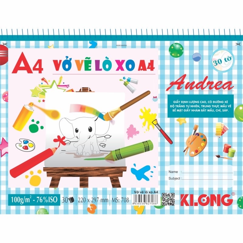 Vở Vẽ Lò Xo Sổ Vẽ Gáy Lò Xo Khổ A4 Klong 30 Tờ