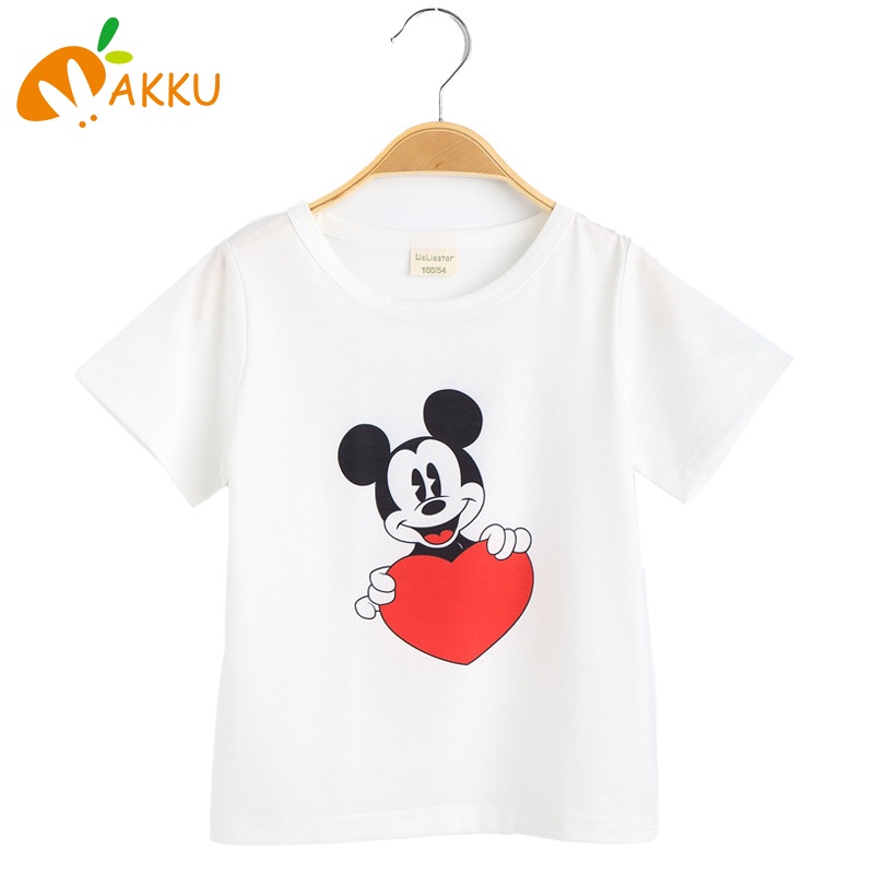Áo Thun cotton Tay Ngắn Cổ Tròn In Hình Chuột Mickey Dành Cho Bé Gái
