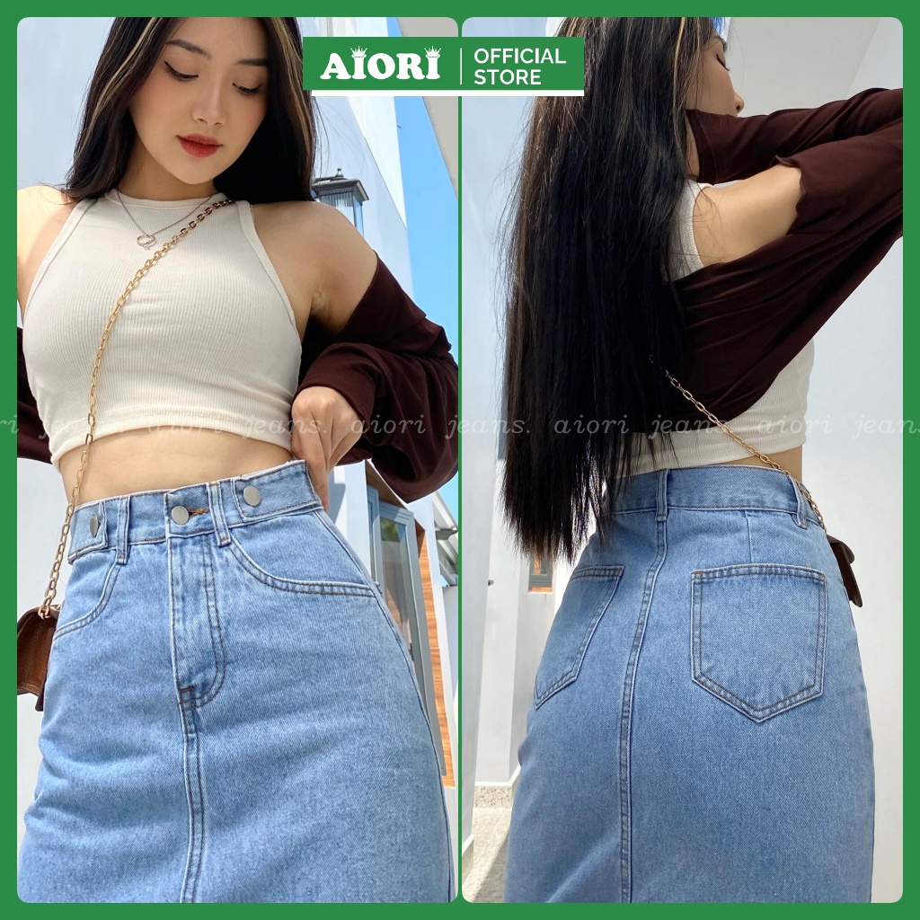 Chân Váy Jean Aiori Lưng Cao Dáng Dài Chữ A Lưng Kiểu Thời Trang Cho Nữ Jean Cotton Cao Cấp N3 V005