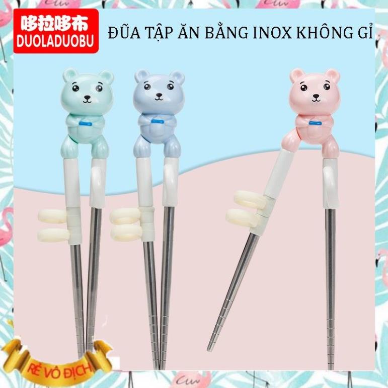 Đũa tập ăn bằng inox không gỉ cho trẻ nhỏ - Đũa xỏ ngón ăn dặm cho bé hình gấu ngộ nghĩnh