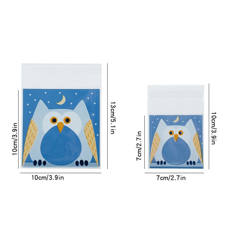 Set 100 Túi OPP Đựng Bánh Kẹo Tự Dính Họa Tiết Động Vật Hoạt Hình Dễ Thương