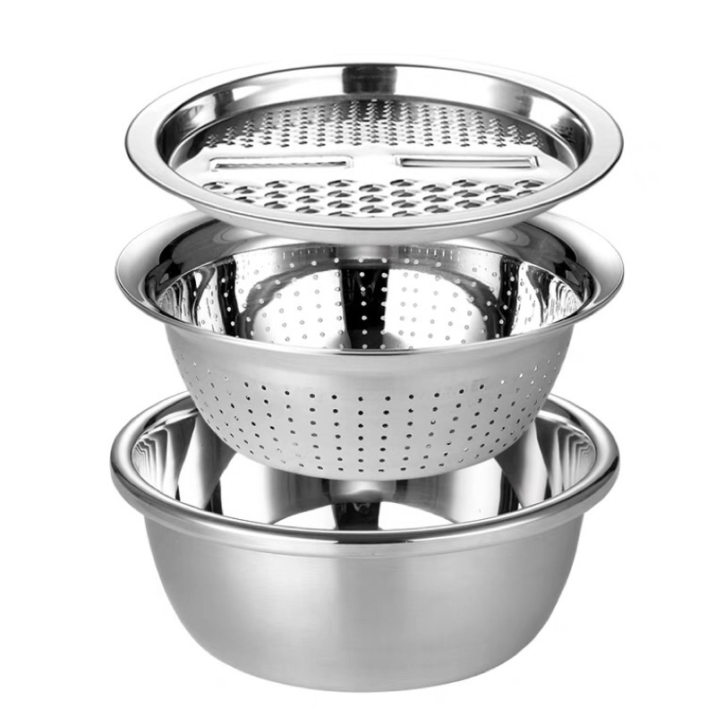 [FREESHIP❤️] Bộ Nạo Rau Củ Quả Đa Năng Inox 3 in 1 - Bộ Rổ Nạo Củ Quả Kèm Chậu