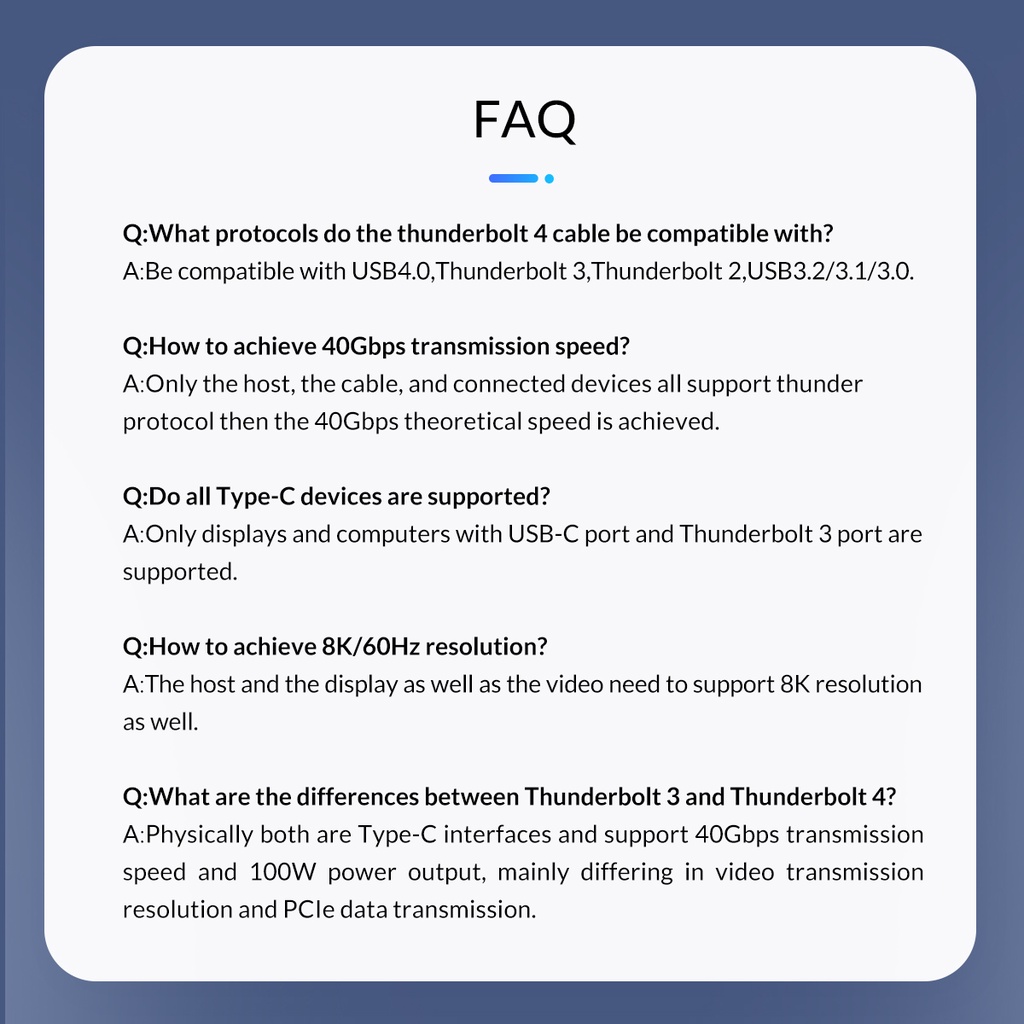 Cáp Thunderbolt 4 chiều dài từ 0.3- 2M ORICO TBZ4 - Hàng Chính Hãng