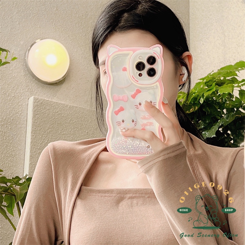 Ốp Điện Thoại TPU Hình Tai Mèo Có Nước Kim Tuyến Cho Iphone 13 12 / 11 Pro Max / Xs Max Xr X hello kitty