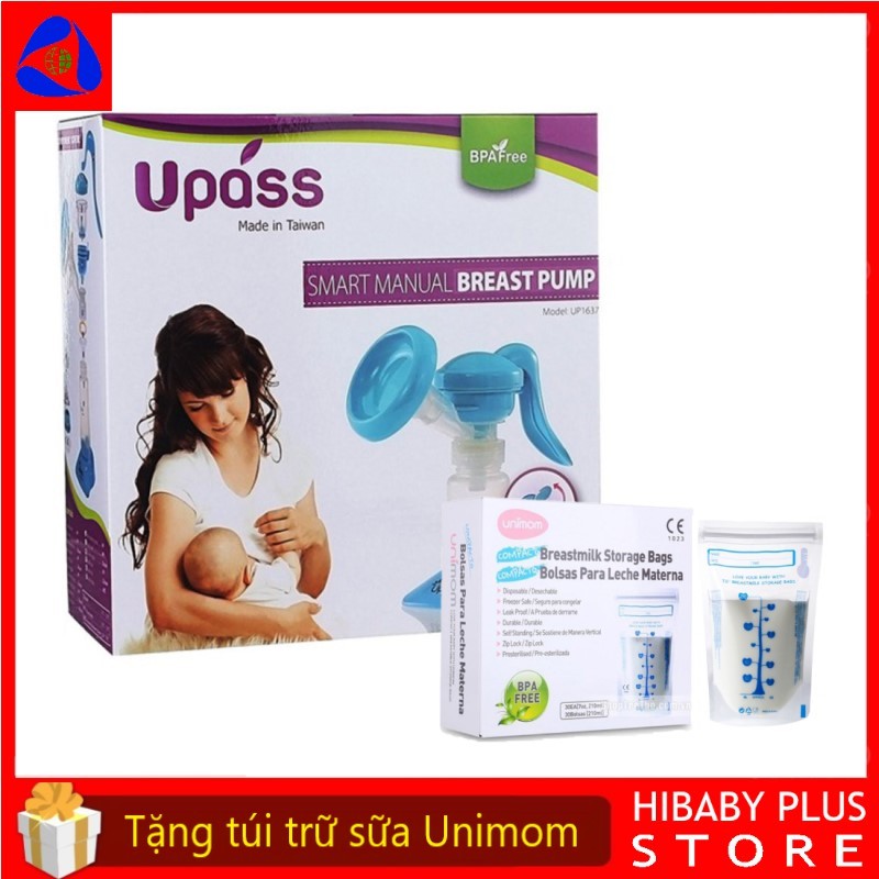 Máy hút sữa bằng tay UPASS UP1637 đầu Silicon massage tặng túi trữ sữa Unimom 210ml