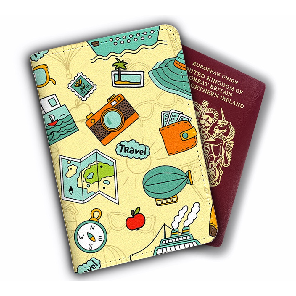 Bao Da Passport Du Lịch STICKER CUTE - Ví Đựng Hộ Chiếu Thiết Kế Tiện Lợi - Passport Cover Holder GO TRAVEL - LT024