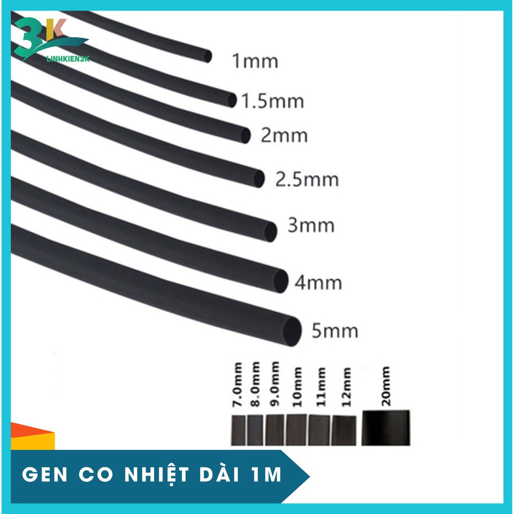 Gen Co Nhiệt Dài 1m Đầy Đủ Màu Và Đường Kính