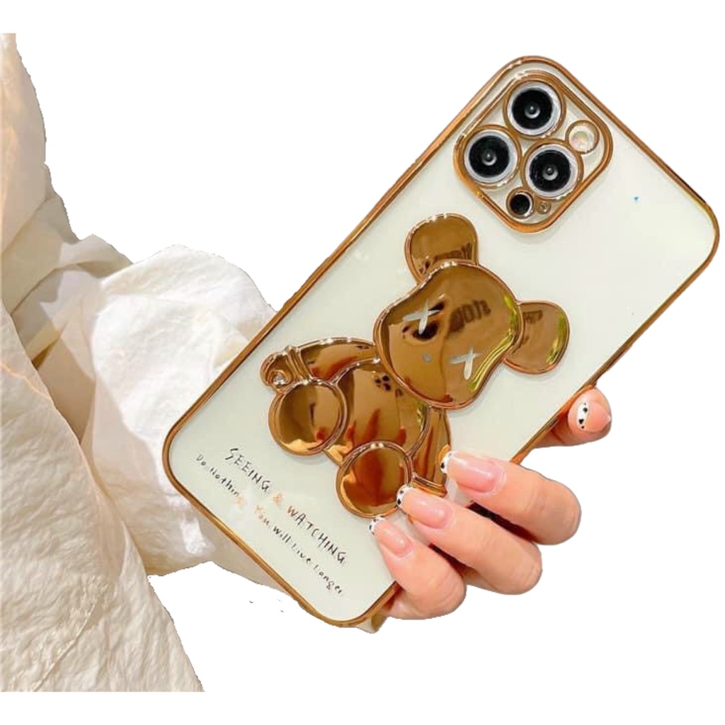 Ốp IP mạ viền dẻo hình gấu Bearbrick cho IP 7plus/8plus/X/Xs/Xs Max/11/11 Pro/11 Promax/12/12 Promax