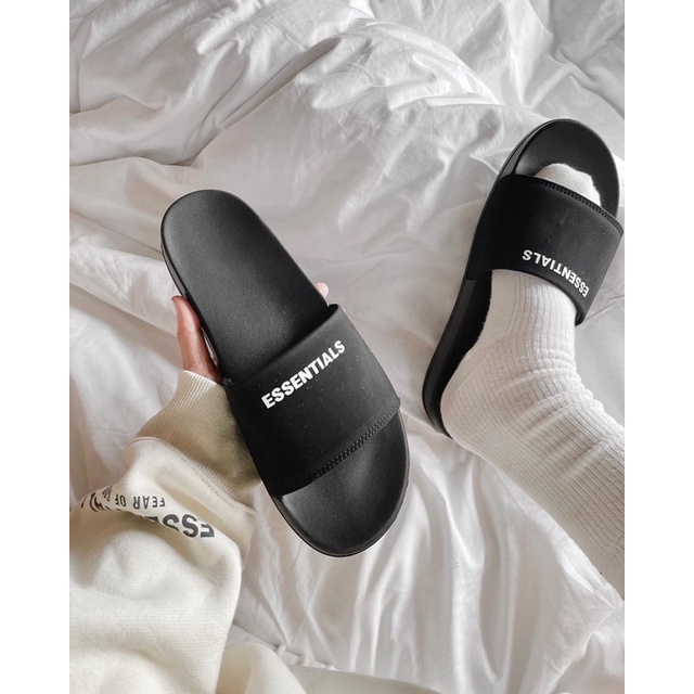 Dép quai ngang slipper ESSENTIALS FOG Basic chữ đen Unisex phong cách ulzzang - Gin Store