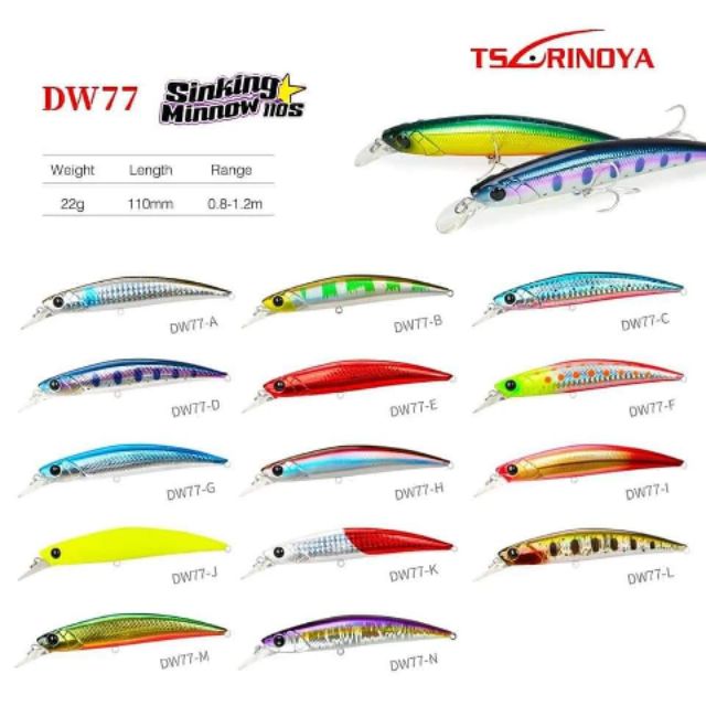 Mồi lure giả cá chẽm Minnow TSURINOYA DW77 Hitalure
