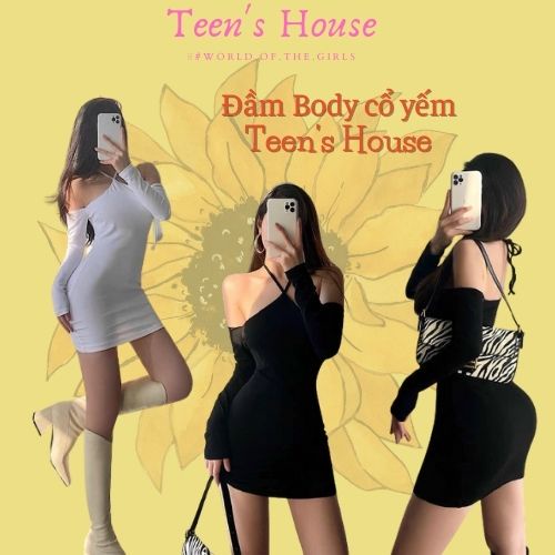 ĐẦM BODY TRỄ VAI TAY DÀI TÔN DÁNG GỢI CẢM CỔ YẾM TEEN'S HOUSE