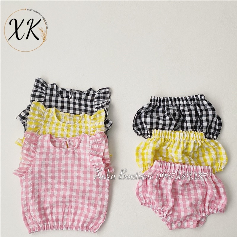Bộ Quần Áo Cộc Tay Kẻ Caro Bé Gái 0-2 Tuổi Xuka Boutique Set Quần Áo Trẻ Em Quảng Châu Mẫu Mới 2022